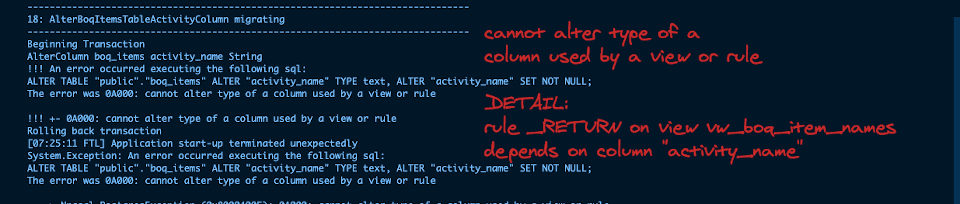 alt=“cannot alter type of a column used by a view or rule”